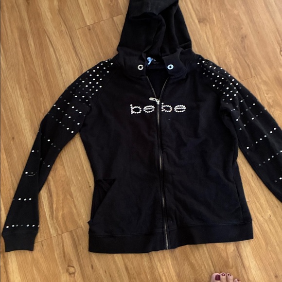 Bebe Black Hoodie with Studded Sleeves - Picture 1 of 3